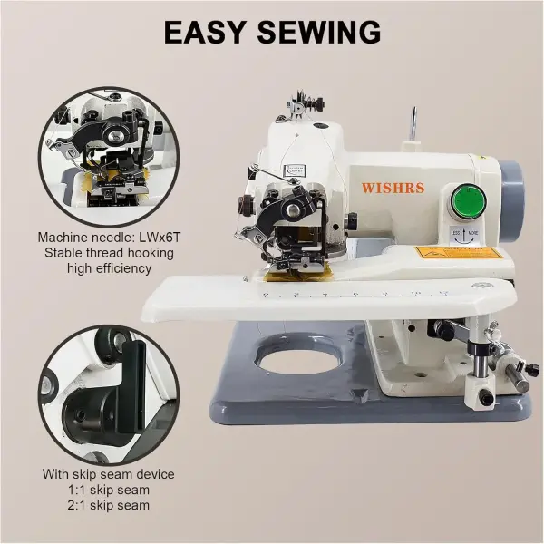 Adjustable Blindstitch Sewing Machine, 1250 SPM Hemming Machine for Cuffs, Skirts & Draperies, Desktop Skip Stitch Ratio 1:1 to 2:1, Professional Hemmer Tool