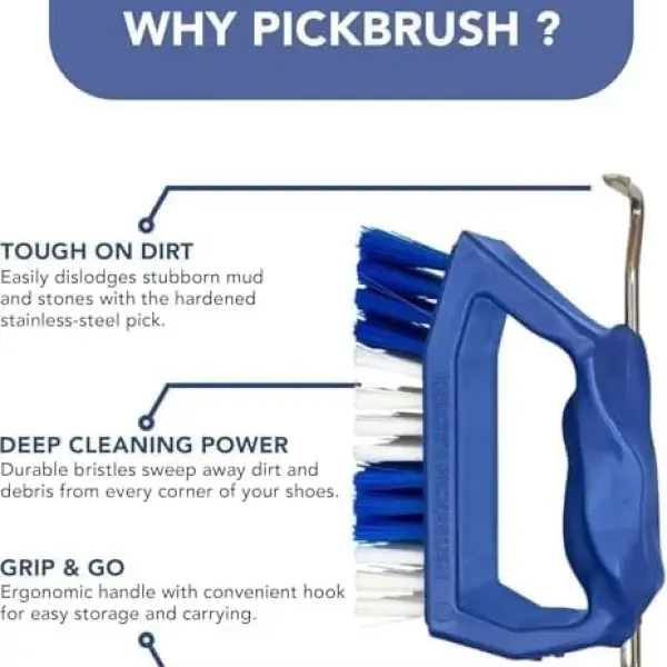 Kelcie's Handheld Shoe Cleaning Brush with Pick for Cleaning Mud Off Shoes in Minutes - Boot Brush & Cleat Cleaner for Golf, Soccer & Other Outdoor Footwear - Heavy-Duty Stiff Bristles Boot Scrubber