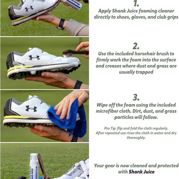 Clean Kit for Golf Shoes and Accessories - 6-item Kit: No Rinse Foaming Cleaner, Brush, Cloth, Cedar Inserts