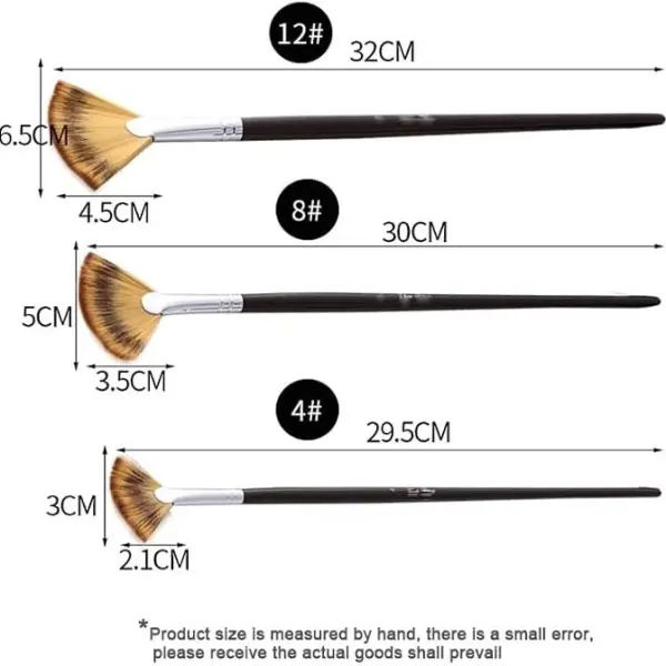 3Pcs Fan Brushes Set Soft Nylon Hair Birch Wooden Long Handle Artist Paint Brush for Acrylic Watercolor Painting (D As Shown) (D As Shown) (D As Shown)