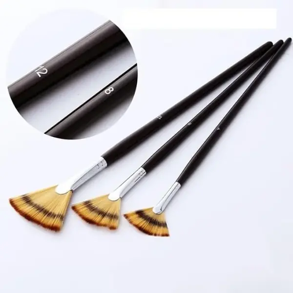 3Pcs Fan Brushes Set Soft Nylon Hair Birch Wooden Long Handle Artist Paint Brush for Acrylic Watercolor Painting (D As Shown) (D As Shown) (D As Shown)