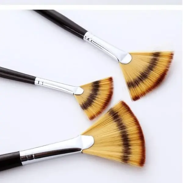 3Pcs Fan Brushes Set Soft Nylon Hair Birch Wooden Long Handle Artist Paint Brush for Acrylic Watercolor Painting (D As Shown) (D As Shown) (D As Shown)