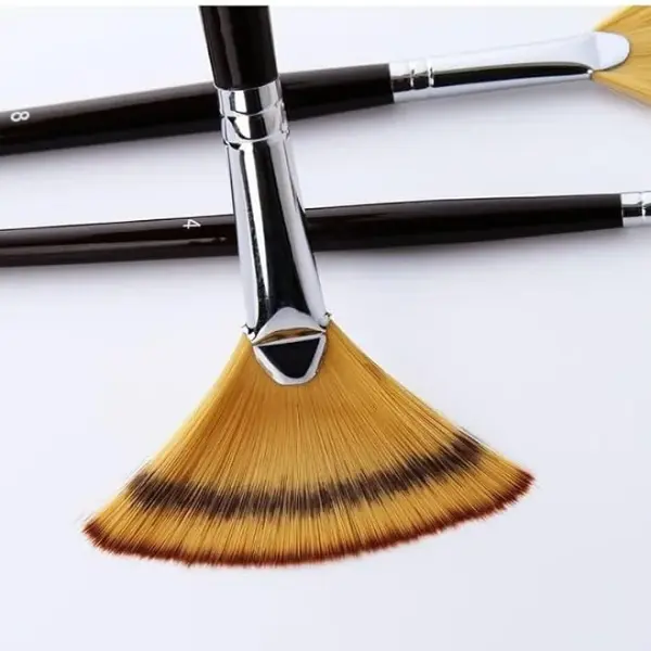 3Pcs Fan Brushes Set Soft Nylon Hair Birch Wooden Long Handle Artist Paint Brush for Acrylic Watercolor Painting (D As Shown) (D As Shown) (D As Shown)