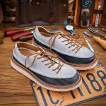 Men's Casual Stitching Design Anti-Suede Brushed Leather Shoes Soft Sole Breathable Loose Flat Suitable for Daily Wear Commuting