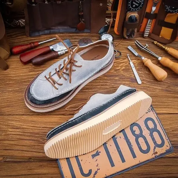 Men's Casual Stitching Design Anti-Suede Brushed Leather Shoes Soft Sole Breathable Loose Flat Suitable for Daily Wear Commuting