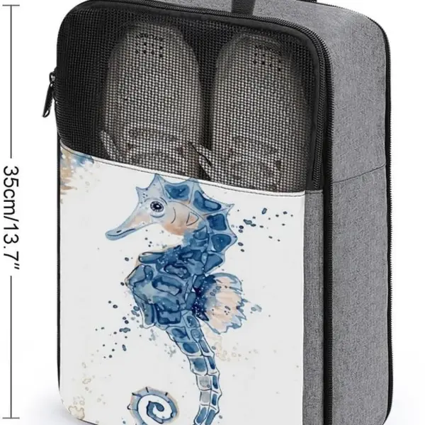 Watercolor Seahorse Shoe Bag Travel Shoe Storage Pouch Portable Shoes Bags with Zipper Handle 13.7X9.4 In