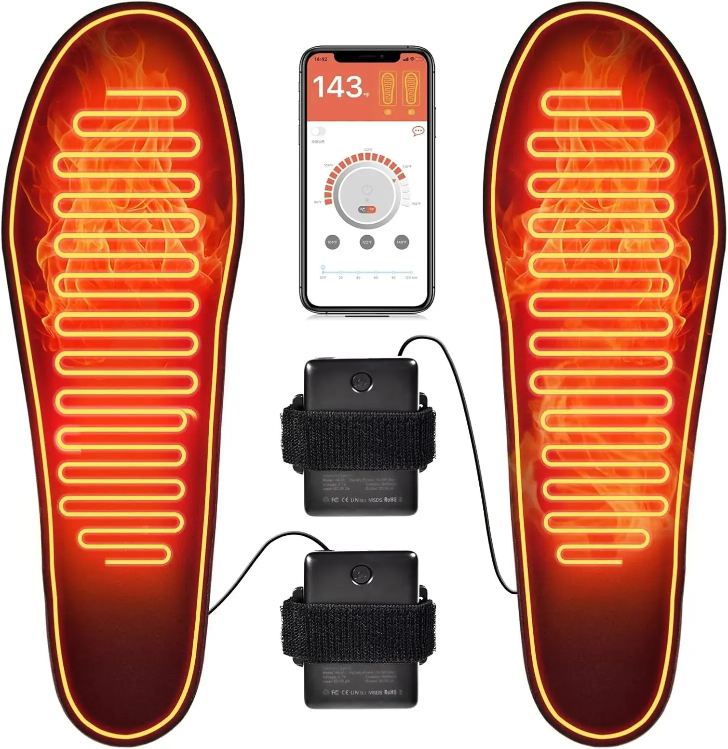 Heated Insoles Rechargeable, Foot Warmer with 5000 mAh Battery,4 Heat Settings Mobile app to Control Temperature, for Men and Women