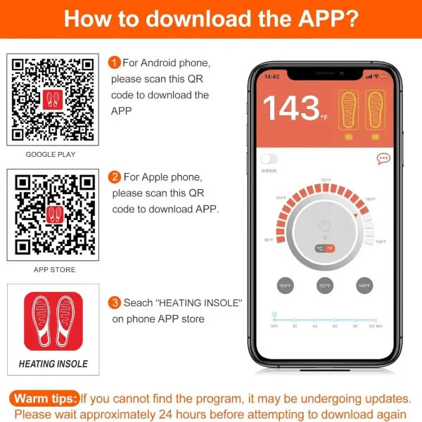 Heated Insoles Rechargeable, Foot Warmer with 5000 mAh Battery,4 Heat Settings Mobile app to Control Temperature, for Men and Women